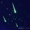 3 extra jasné meteory/bolidy nalepené na stropě mezi hvězdičkami Spaceglo