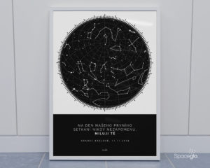 Svítící hvězdná mapa životního okamžiku – Skandinávský styl bílo černá kompas