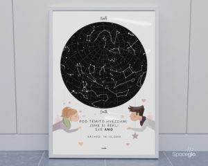 Svítící hvězdná mapa životního okamžiku – Ilustrovaná: Milenci se srdíčky