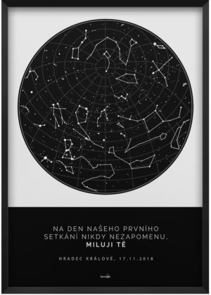Svitici hvezdna mapa zivotniho okamziku skandinavsky styl černo bílá