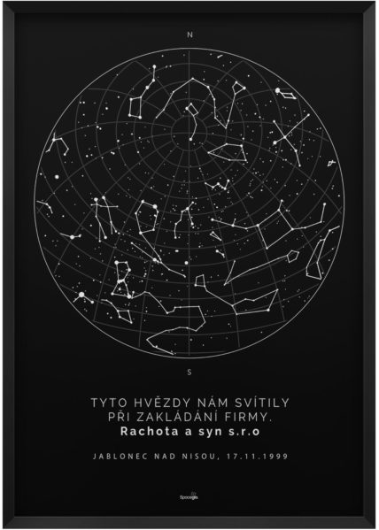 Svítící hvězdná mapa životního okamžiku - Skandinávský styl černá kompas sever jih
