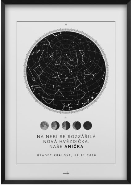 Svitici hvezdna mapa zivotniho okamziku skandinavsky styl faze mesice