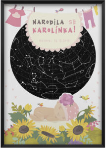 Ilustrovana svitici mapa nocni oblohy ilustrovana darek k narozeni miminka - holcicky