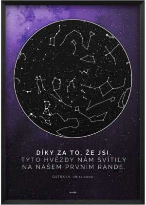 Svitici hvezdna mapa nocni oblohy hluboky vesmir s hvezdami "Díky za to, že jsi"