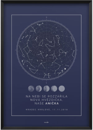 Svitici hvezdna mapa nocni oblohy skandinavsky styl pulnocni modra faze mesice