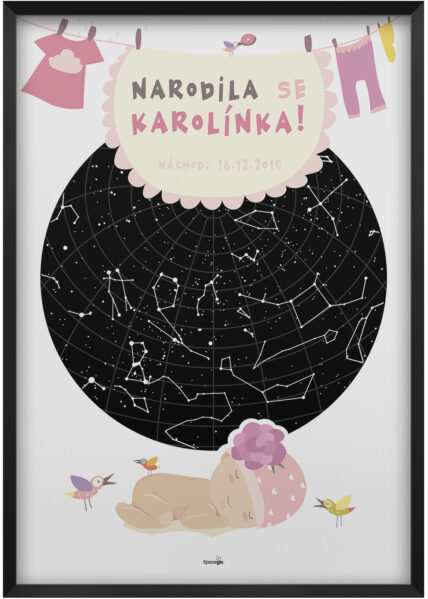 Svítící hvězdná mapa jako originální dárek k narození holčičky